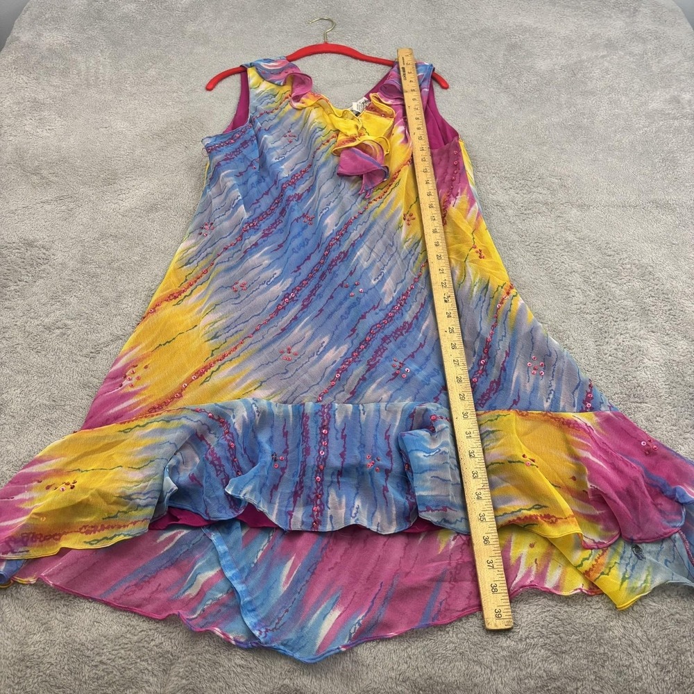 VTG Y2K Jessica Taylor Sequin Ruffle Hem Shift Dress Womens 2X Multicolor‎ Fairy - Picture 8 of 15